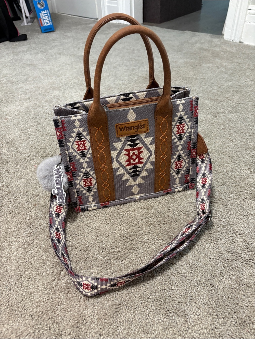 Wrangler Aztec Crossbody Tote in Brown, Gray, and Red